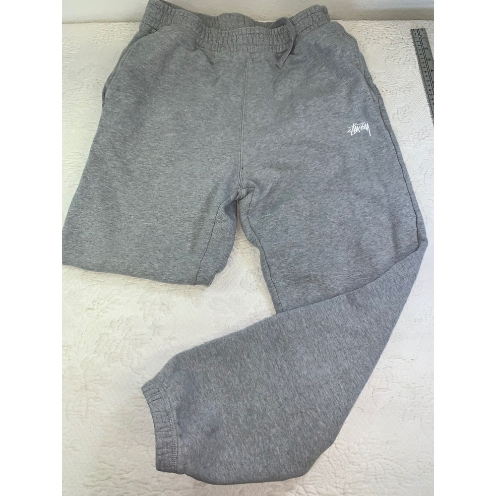 Stussy Stock Sweatpants Grey Embroidered Logo Fleece Lined Mens Small skatewear